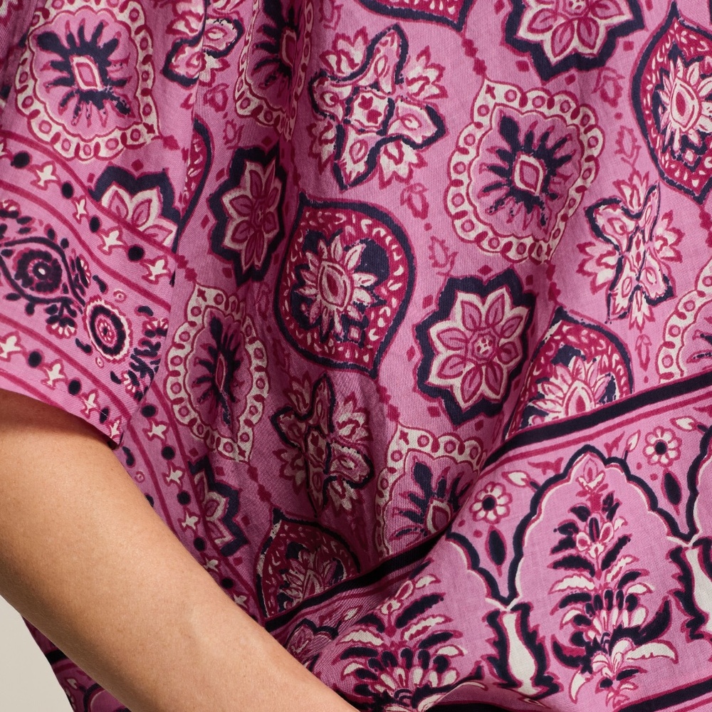 PURE JILL Cotton Mixed-medallion Print V-neck Poncho Top, Pink, Size S-L - Picture 5 of 17